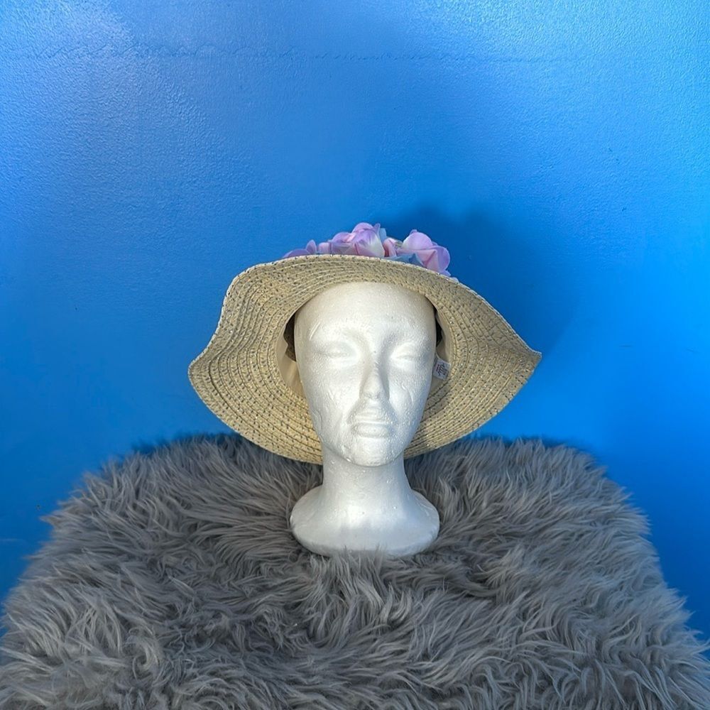 Elli by Capelli Straw Hat w/ Silver Thread & Pink Flowers | Girl's Summer Sun